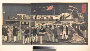 复古场景中的热闹人群