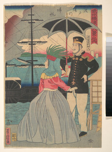 复古风格的男女撑伞场景