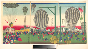 梦幻花卉与热气球景观图