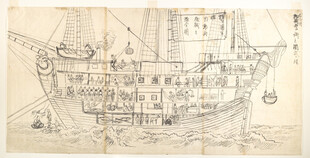 复古帆船手绘图稿