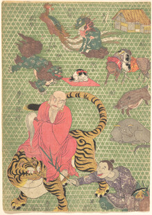 古代骑虎人物绘画场景