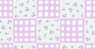 淡紫色格子花卉拼接图案