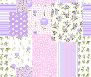 紫色系花卉图案拼接素材