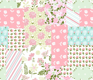 粉色系花卉图案拼接素材