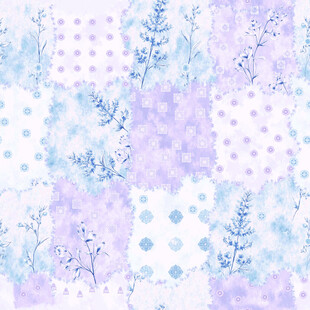 淡蓝紫花卉拼接水彩图案
