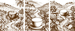 复古风咖啡场景插画