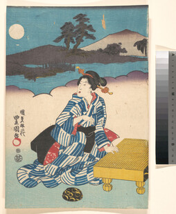 日本传统服饰女子月夜图