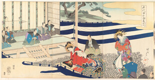 日本传统场景中的人物活动