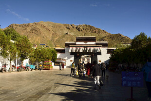 黄昏下的村落入口景象