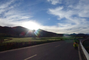 公路尽头的壮丽日出景观