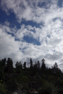 蓝天白云下的山林美景