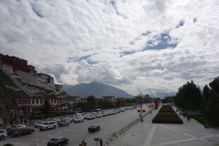 拉萨街景 蓝天白云下的建筑