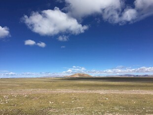 辽阔草原上的蓝天与白云