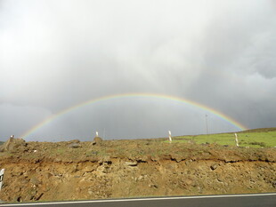 公路旁田野上的绚丽彩虹