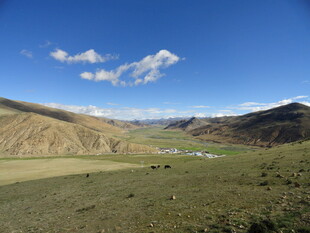 广袤草原与远山蓝天白云