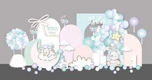 彩色马卡龙生日party场景布