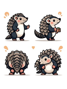 可爱刺猬不同姿态插画
