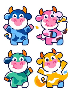 可爱多彩卡通牛形象