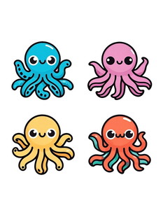 可爱多彩章鱼卡通形象