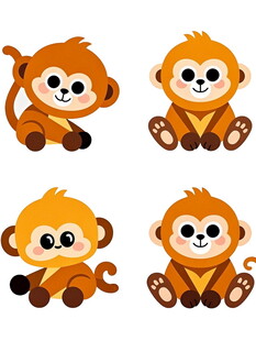 四只可爱小猴子插画