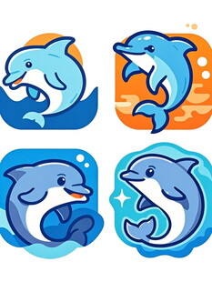 可爱海豚卡通图标集合
