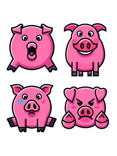 可爱多样的卡通小猪形象