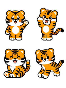 四只可爱卡通小老虎