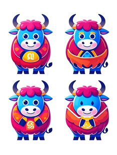 可爱彩色卡通牛形象图案