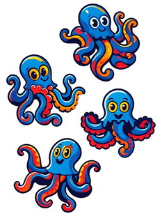 可爱多彩章鱼卡通图案