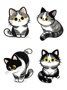 四只可爱猫咪卡通形象