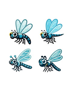 四只卡通风格蓝色蜻蜓