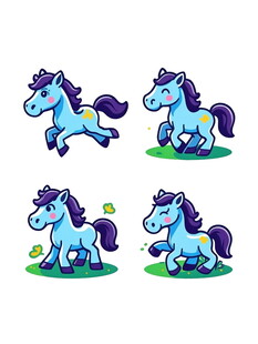 蓝色小马的多样动态姿势