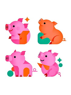 可爱小猪卡通形象插画