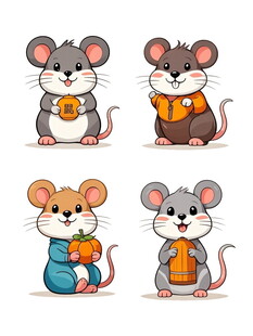 可爱老鼠手持礼物插画