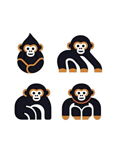 四幅简约风猴子插画图案