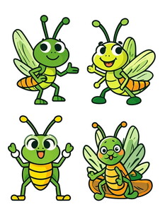 可爱卡通蚱蜢形象集合