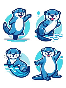 可爱海獭的多样俏皮姿态