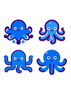 可爱蓝色章鱼卡通形象