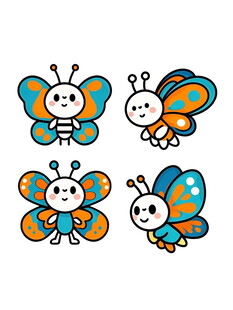 可爱多彩蝴蝶卡通图案