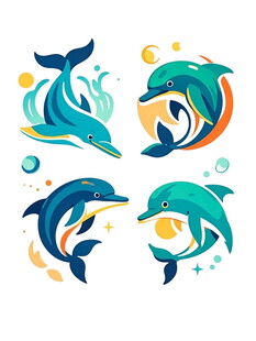多彩海豚图案设计元素