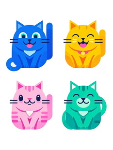 多彩猫咪卡通钥匙扣图案