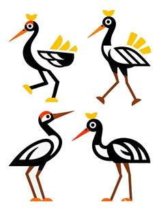 四只风格独特的丹顶鹤图案