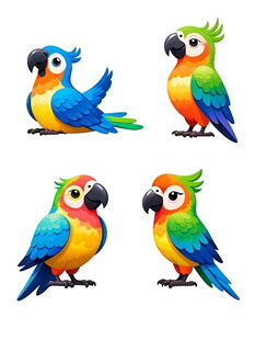 多彩鹦鹉四图组合