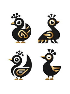 四只卡通风格的黑色小鸟