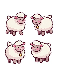 四只可爱卡通绵羊形象