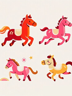 多彩奔跑小马插画