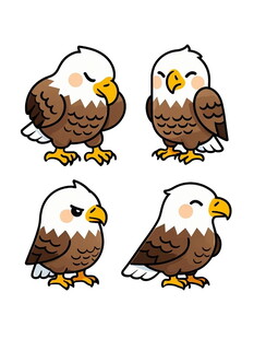 四只卡通白头海雕形象