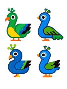 四只可爱彩色卡通小孔雀