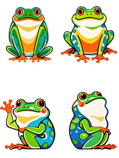 四只卡通青蛙的趣味姿态