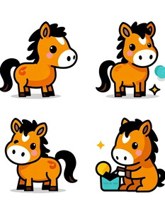 可爱小马的多样萌趣姿态